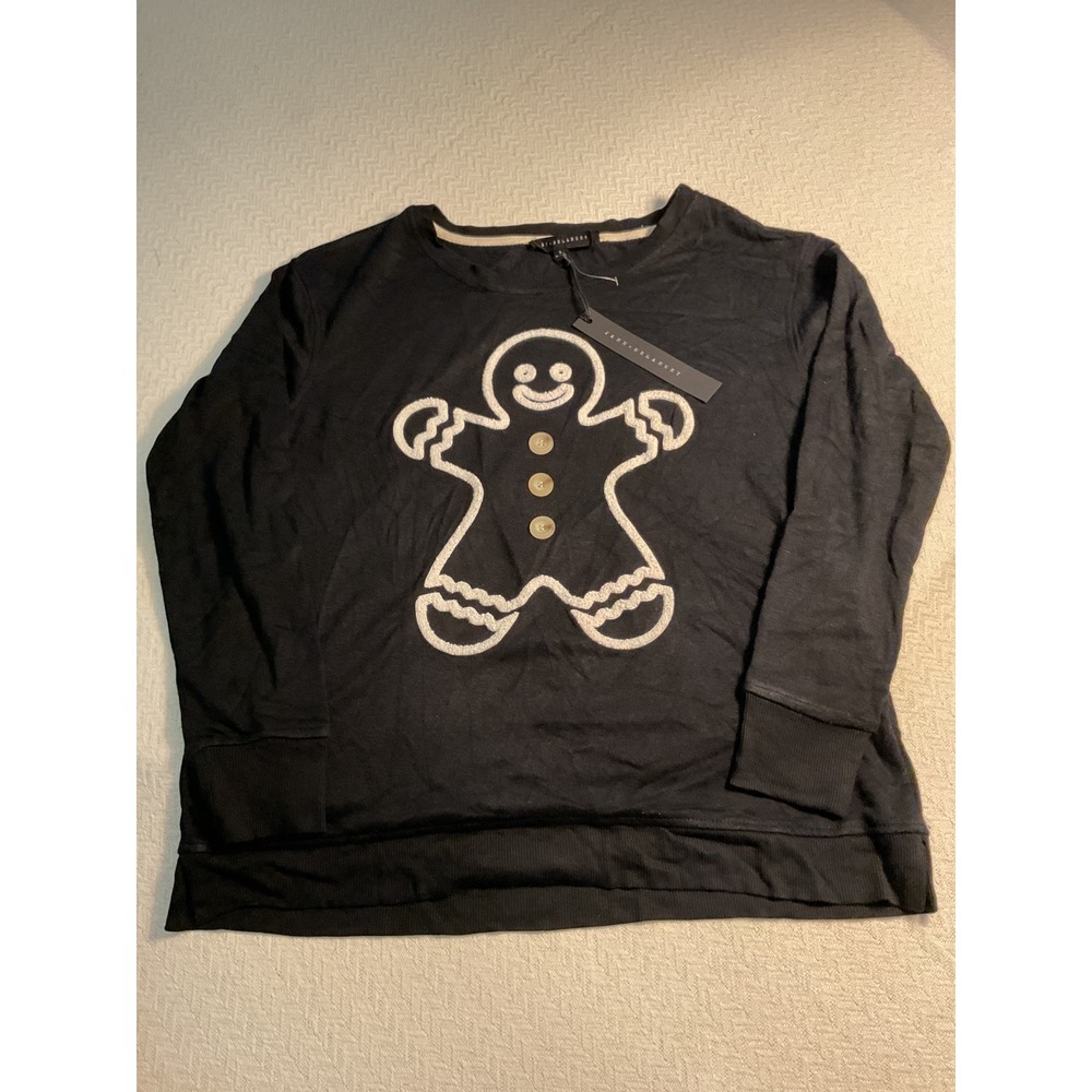 Jane + Delancy Black Gingerbread Man Crewneck Sweatshirt Women's Size Small